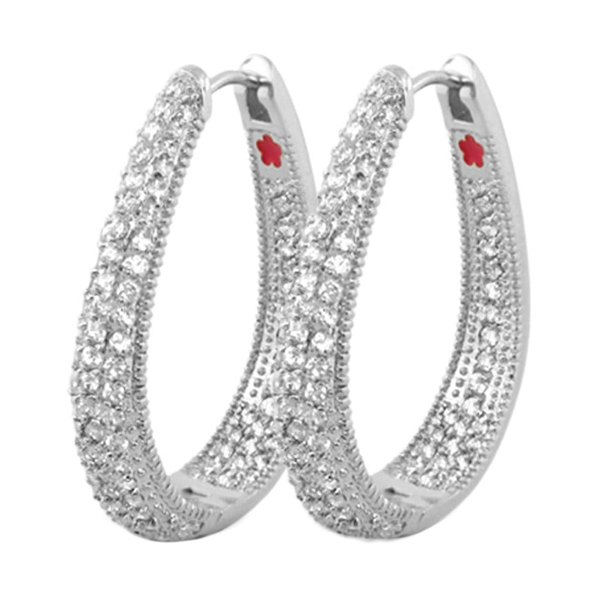 Glamour Pave Earrings by Lauren G Adams, pair of diamond-studded silver-tone hoops on Tampa Home & Garden Store