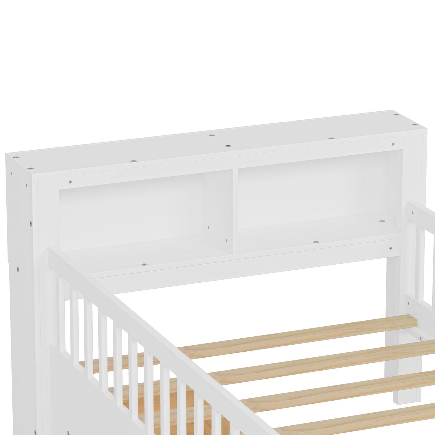 Bed With Headboard Storage Rack white storage bed frame showing exposed top edge screws on Tampa Home & Garden Store