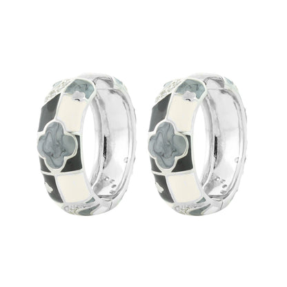 Fun Clover Earrings enamel hoop pair with gray clovers on silver-tone hoops on Tampa Home & Garden Store
