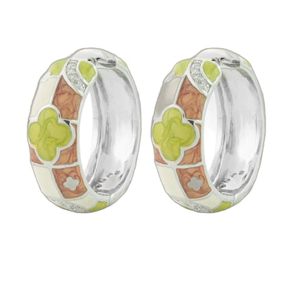 Enamel Clover Hoop Earrings by Lauren G Adams, lime clover motifs with rhinestones, pair on Tampa Home & Garden Store
