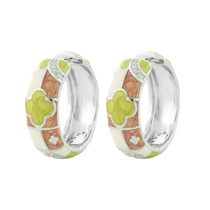 Pair of enamel hoop earrings Clover by Lauren G Adams, lime green clover mosaic on silver hoops on Tampa Home & Garden Store