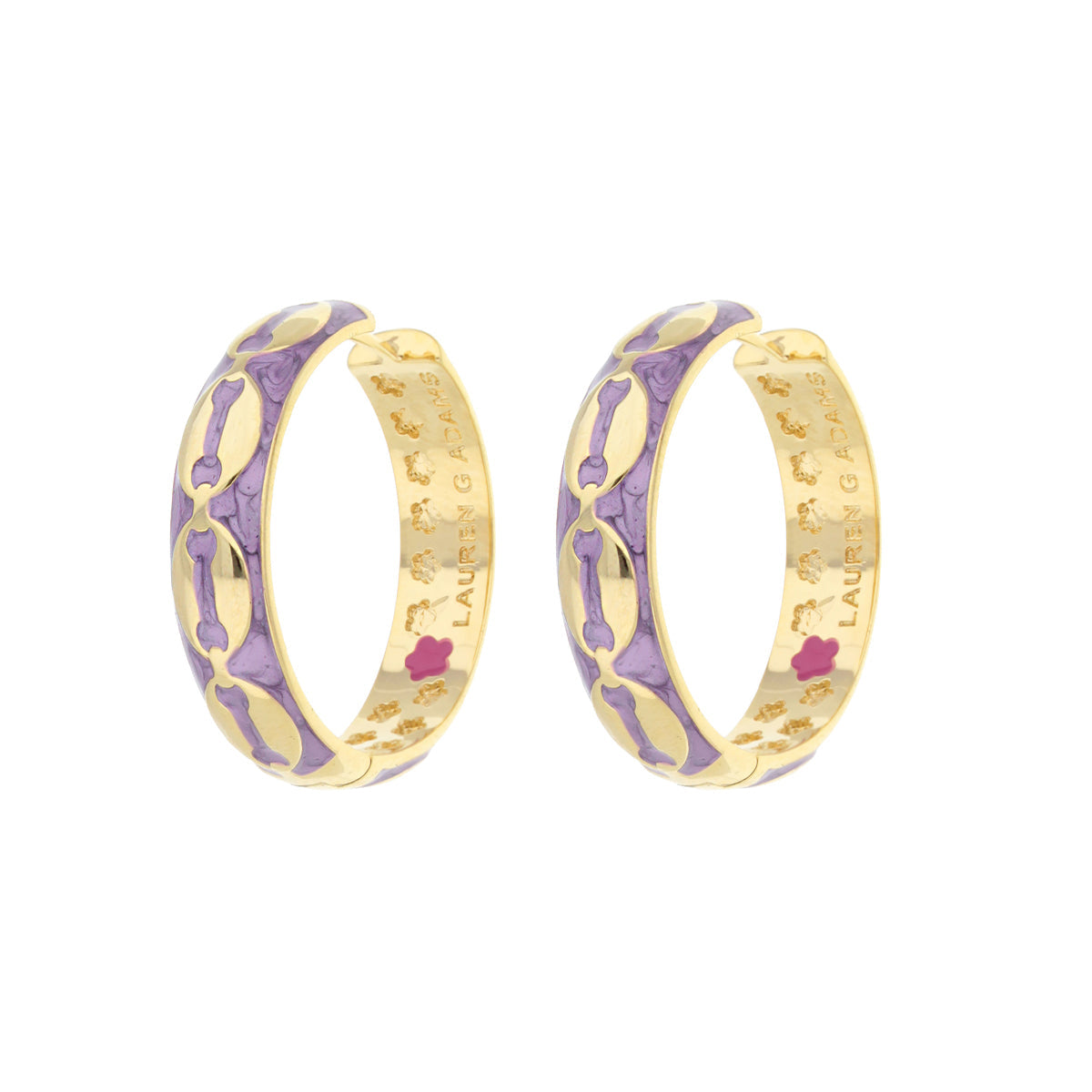 Laguna Links Earrings, gold-tone hoops with purple enamel link pattern by Lauren G Adams on Tampa Home & Garden Store