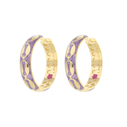 Laguna Links Earrings, gold-tone hoops with purple enamel link pattern by Lauren G Adams on Tampa Home & Garden Store