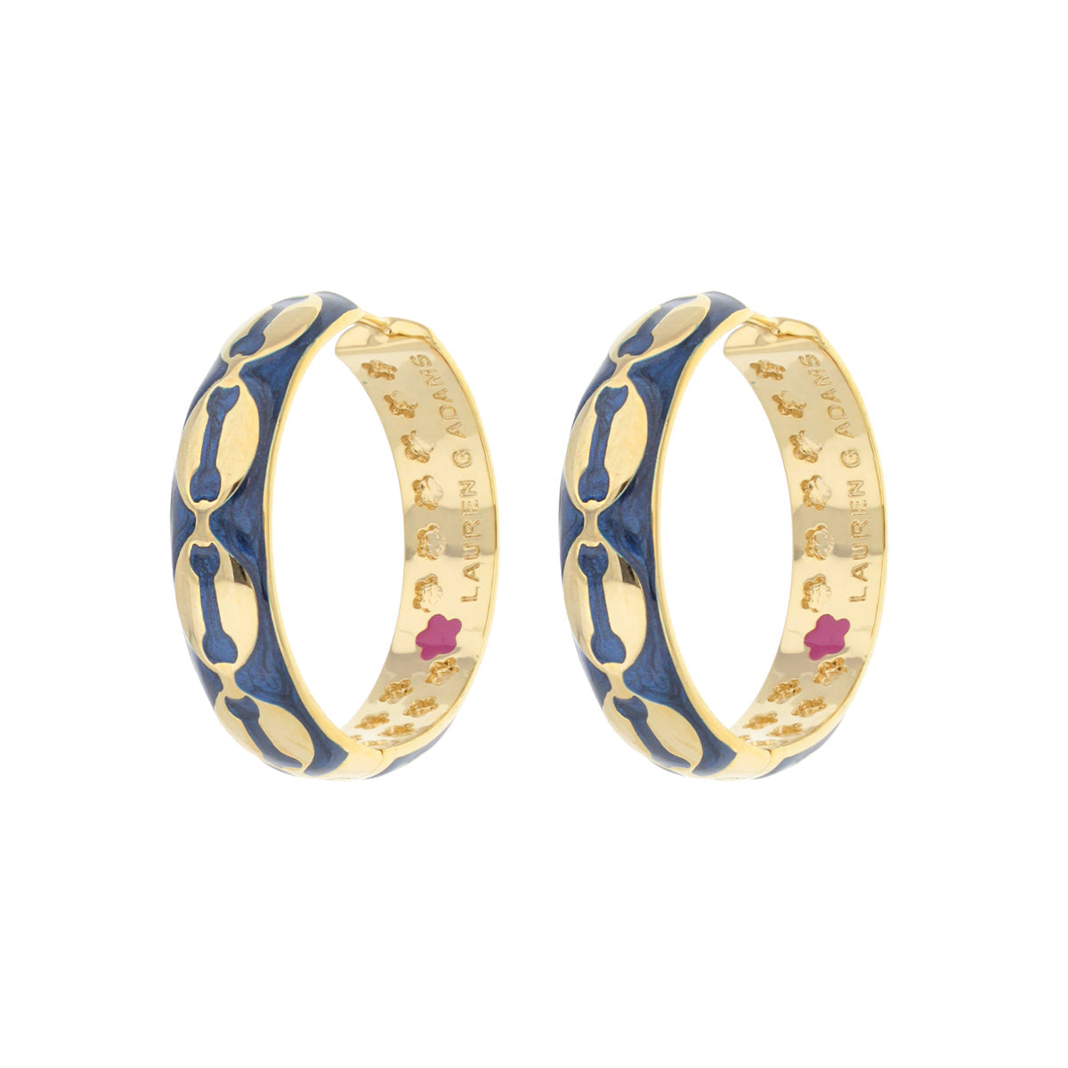 Laguna Links hoop earrings by Lauren G Adams in gold-tone with blue enamel links, pair on Tampa Home & Garden Store