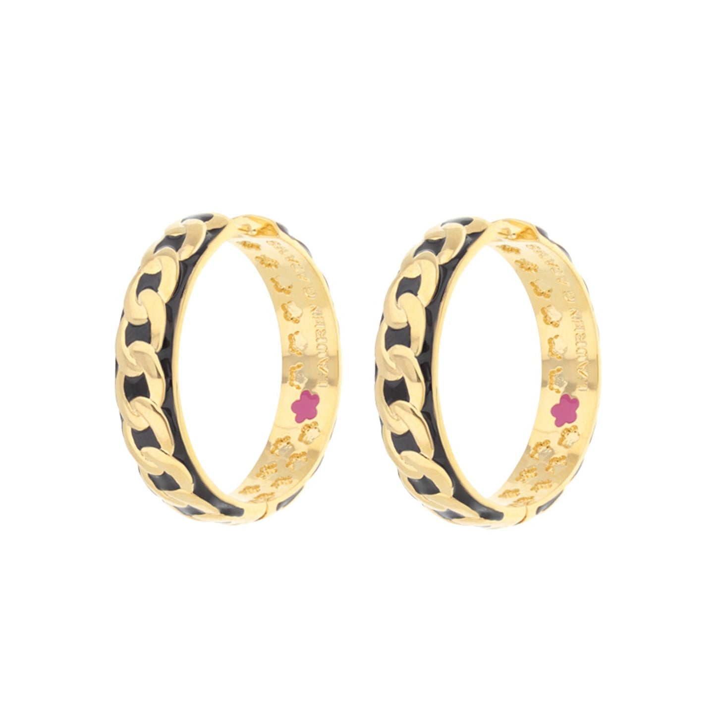 Laguna Links Earrings two gold-tone hoops with black enamel link chain by Lauren G Adams on Tampa Home & Garden Store