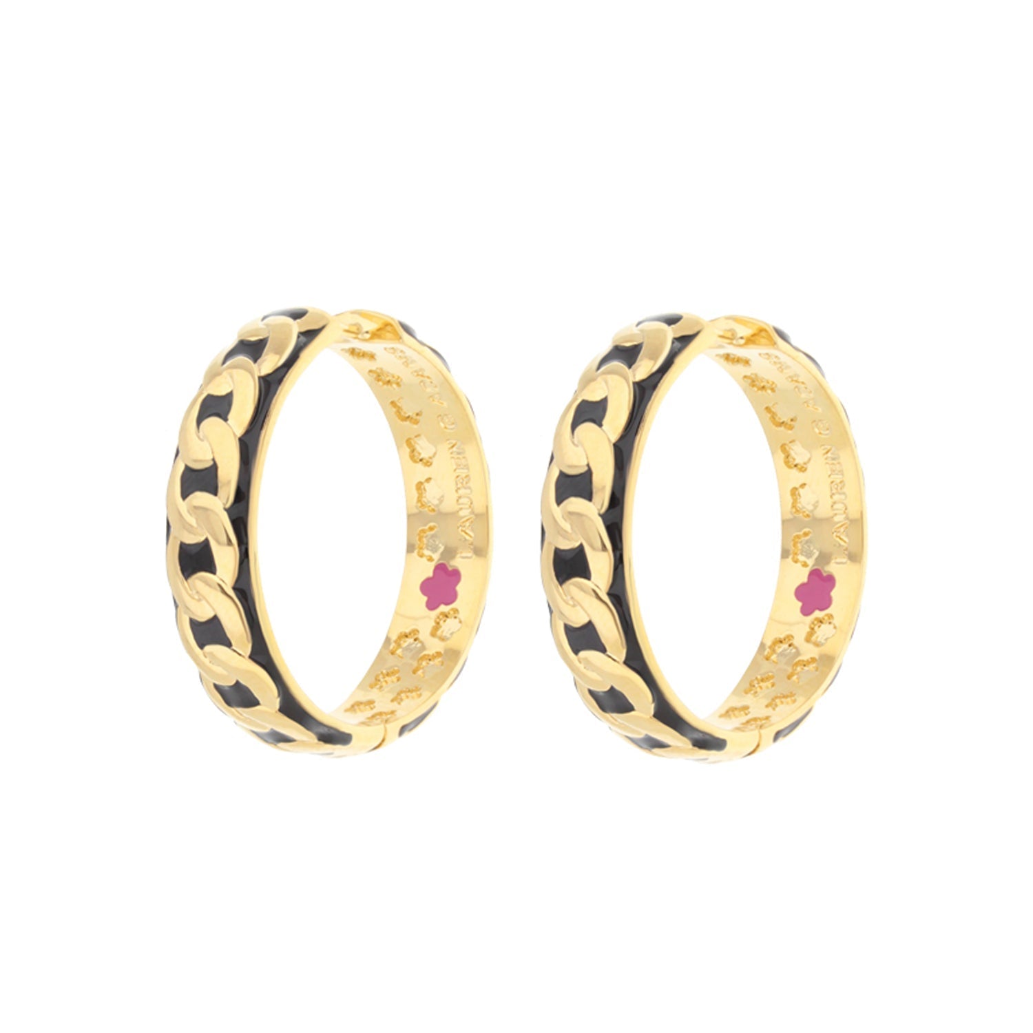 Laguna Links Earrings two gold-tone hoops with black enamel link chain by Lauren G Adams on Tampa Home & Garden Store
