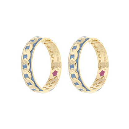 Laguna Links Earrings, gold hoops with blue enamel links by Lauren G Adams, pair on Tampa Home and Garden Store