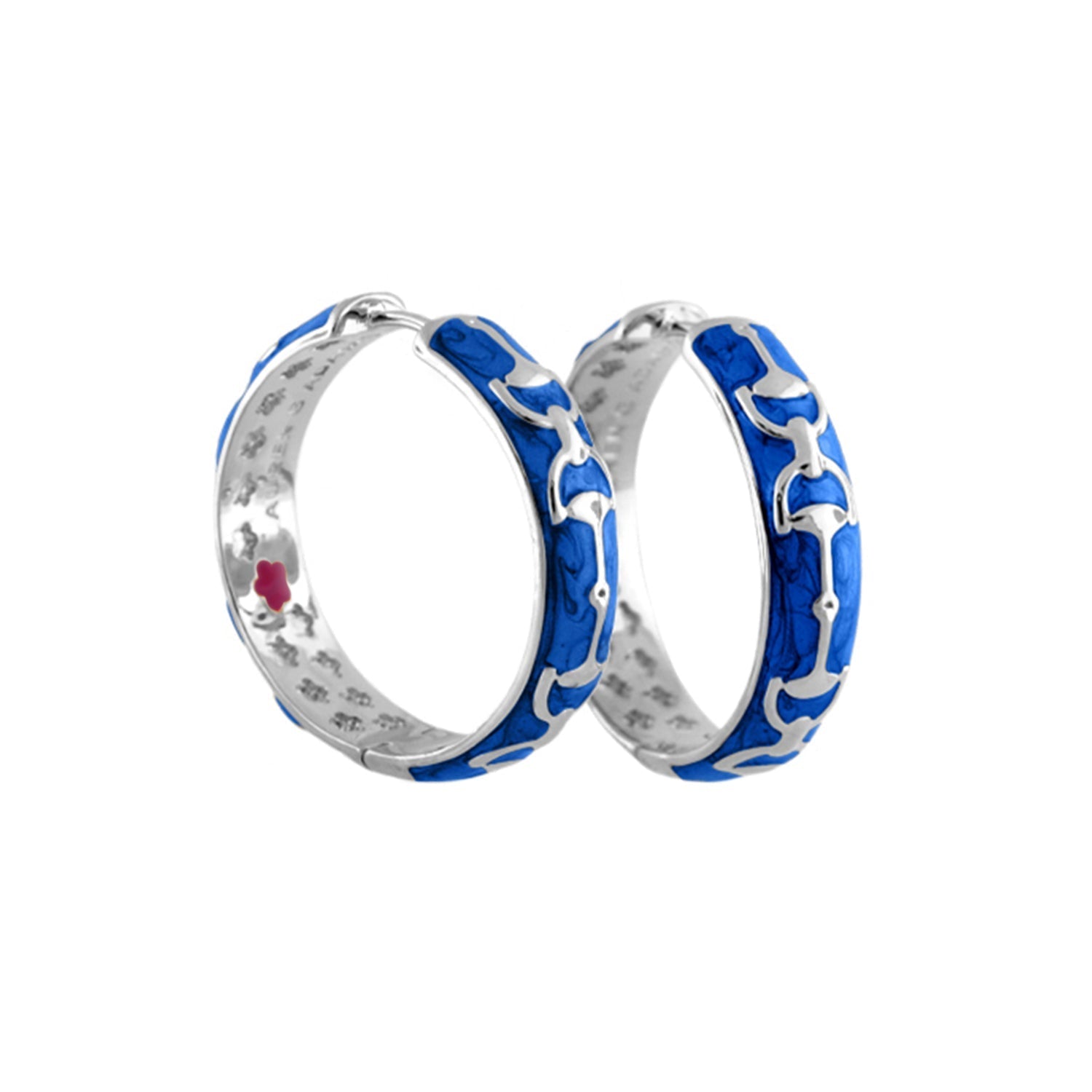 Equestrian Stirrup Earrings pair in silver with blue enamel, hoop style by Lauren G Adams on Tampa Home & Garden Store