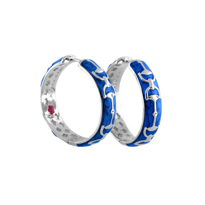Equestrian Stirrup Earrings pair in silver with blue enamel, hoop style by Lauren G Adams on Tampa Home & Garden Store