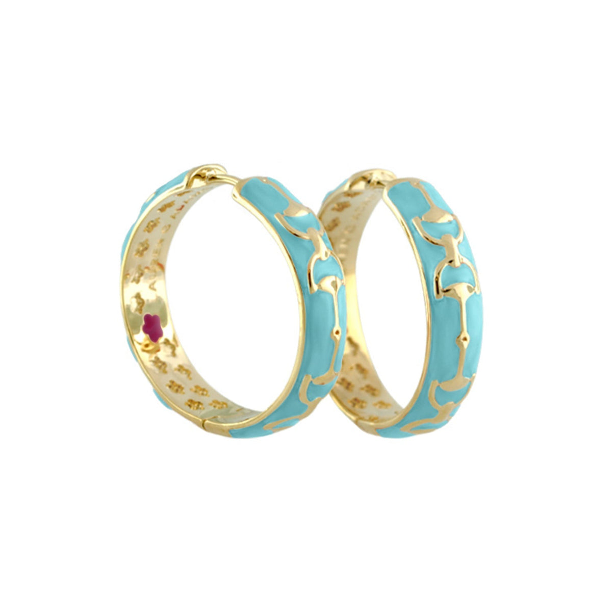 Equestrian Stirrup Earrings turquoise enamel hoops with gold chain motif by Lauren G Adams on Tampa Home & Garden Store