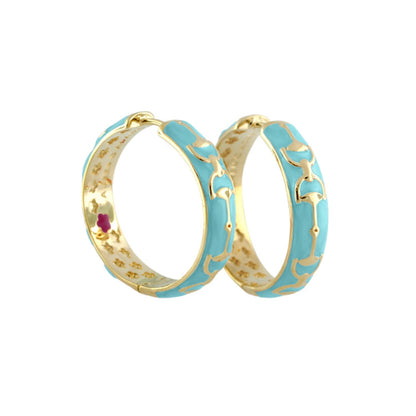 Equestrian Stirrup Earrings turquoise enamel hoops with gold chain motif by Lauren G Adams on Tampa Home & Garden Store