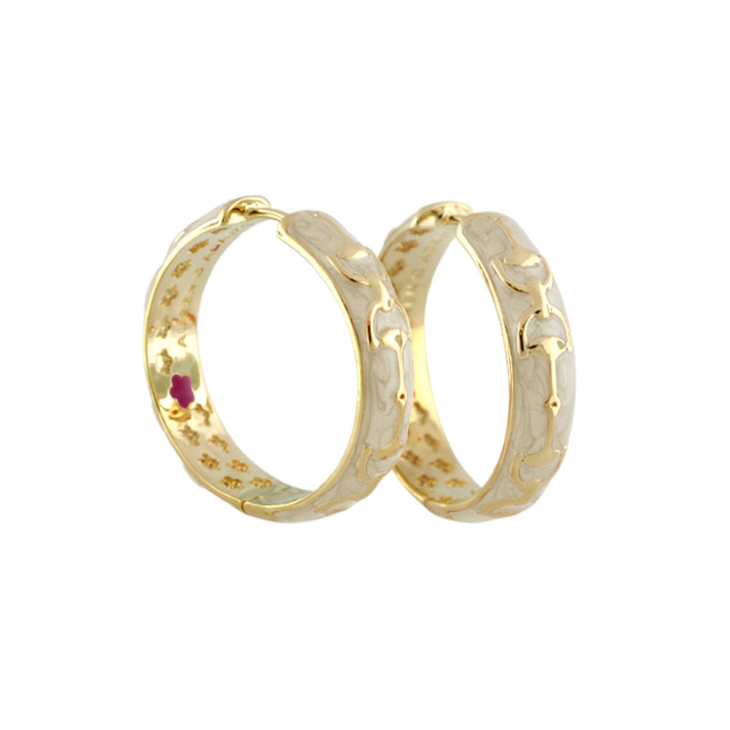Equestrian Stirrup Earrings by Lauren G Adams, two-tone gold hoops with enamel inlay on Tampa Home & Garden Store