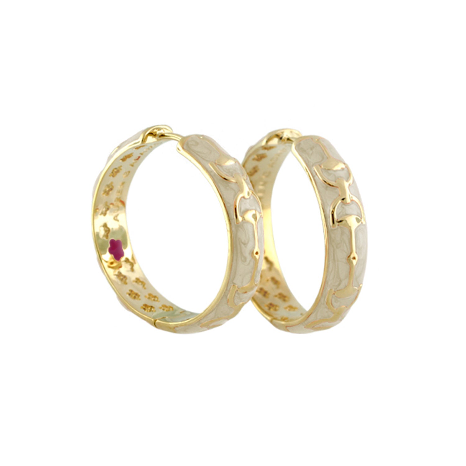 Equestrian Stirrup Earrings by Lauren G Adams, two-tone gold hoops with enamel inlay on Tampa Home & Garden Store