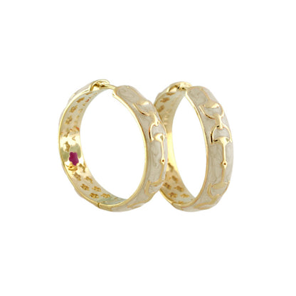 Equestrian Stirrup Earrings by Lauren G Adams, two-tone gold hoops with enamel inlay on Tampa Home & Garden Store