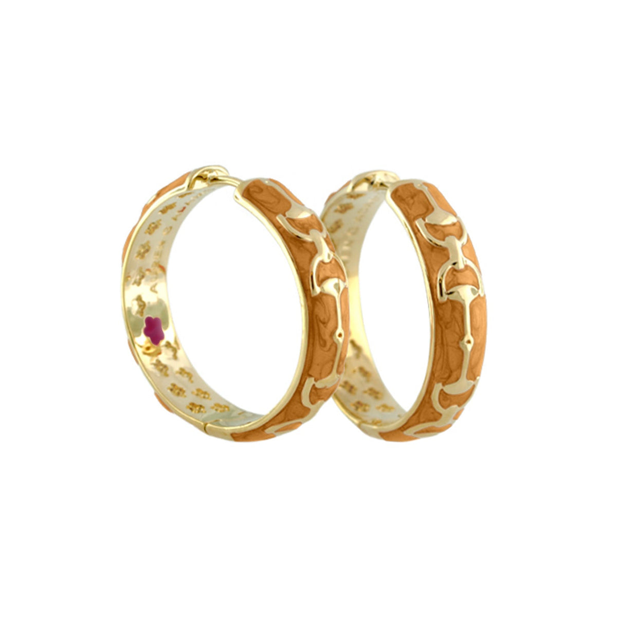 Equestrian Stirrup Earrings pair gold-tone hoops with brown enamel pattern by Lauren G Adams on Tampa Home & Garden Store