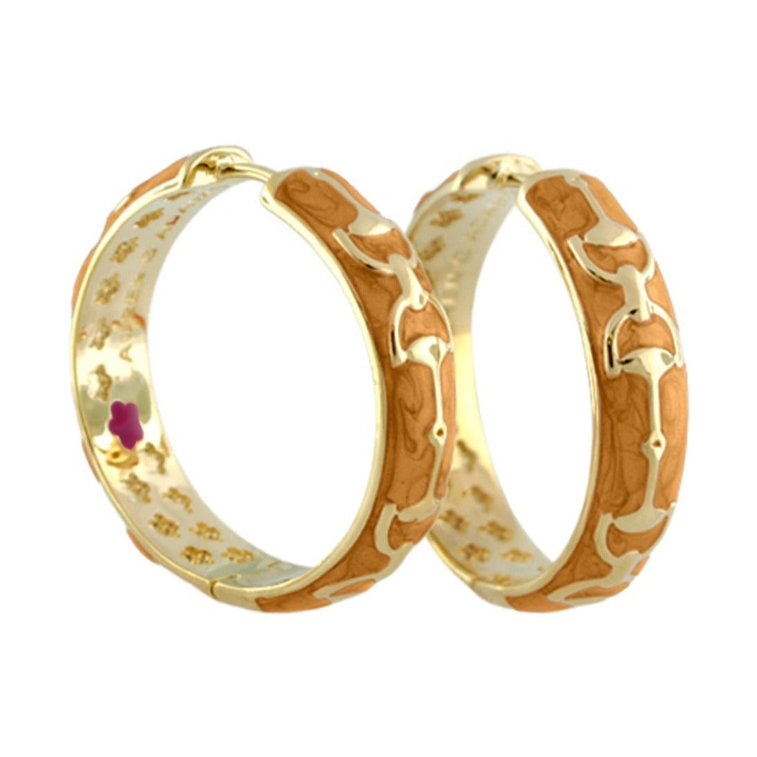 Equestrian Stirrup Earrings by Lauren G Adams, two-tone gold and rose gold hoops pair on Tampa Home & Garden Store