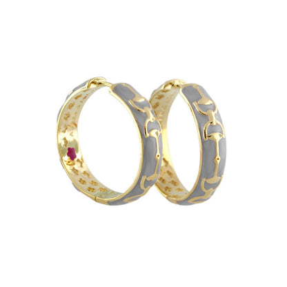 Equestrian Stirrup Earrings gold and gray enamel, Lauren G Adams, set of 2 on Tampa Home & Garden Store
