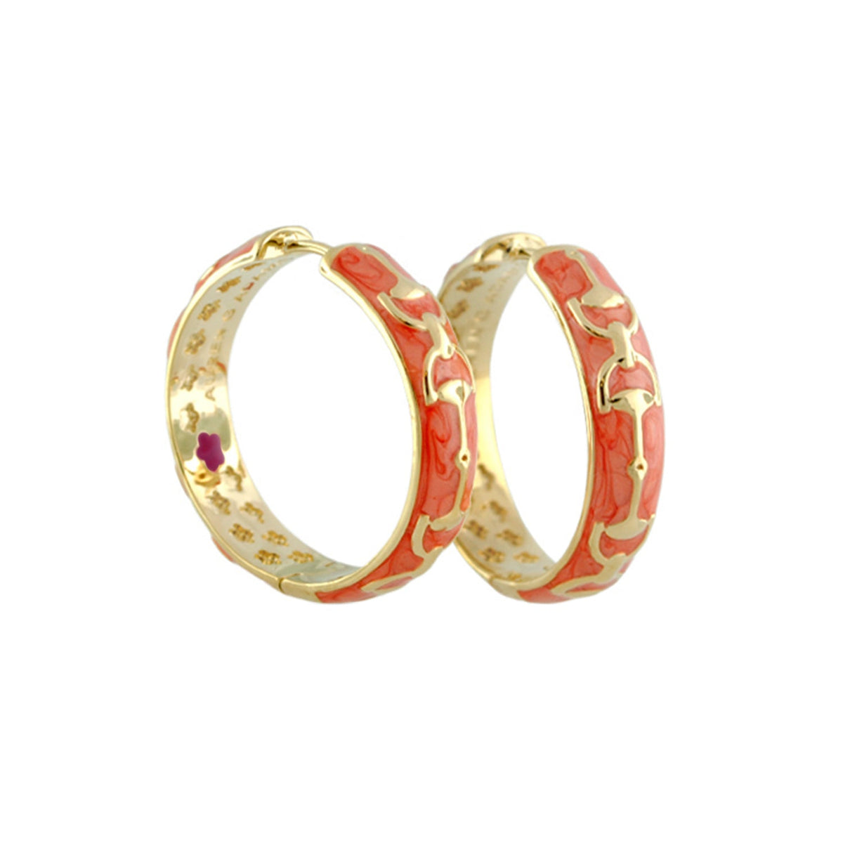 Equestrian Stirrup Earrings, Lauren G Adams, gold-tone hoops with coral enamel pair on Tampa Home & Garden Store