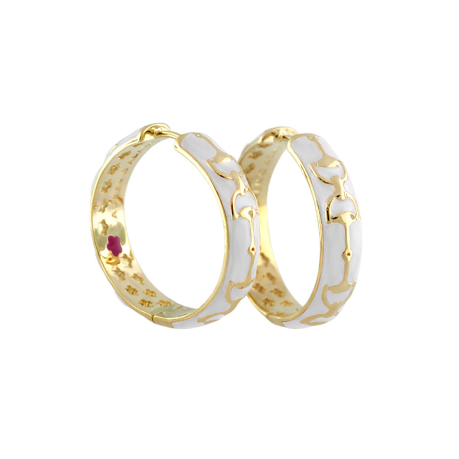 Equestrian Stirrup Earrings by Lauren G Adams, gold-tone with white enamel accents, pair on Tampa Home & Garden Store