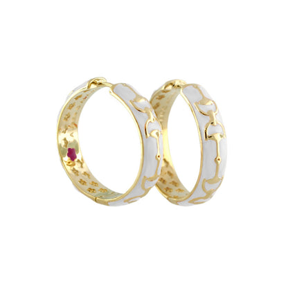 Equestrian Stirrup Earrings by Lauren G Adams, gold-tone with white enamel accents, pair on Tampa Home & Garden Store