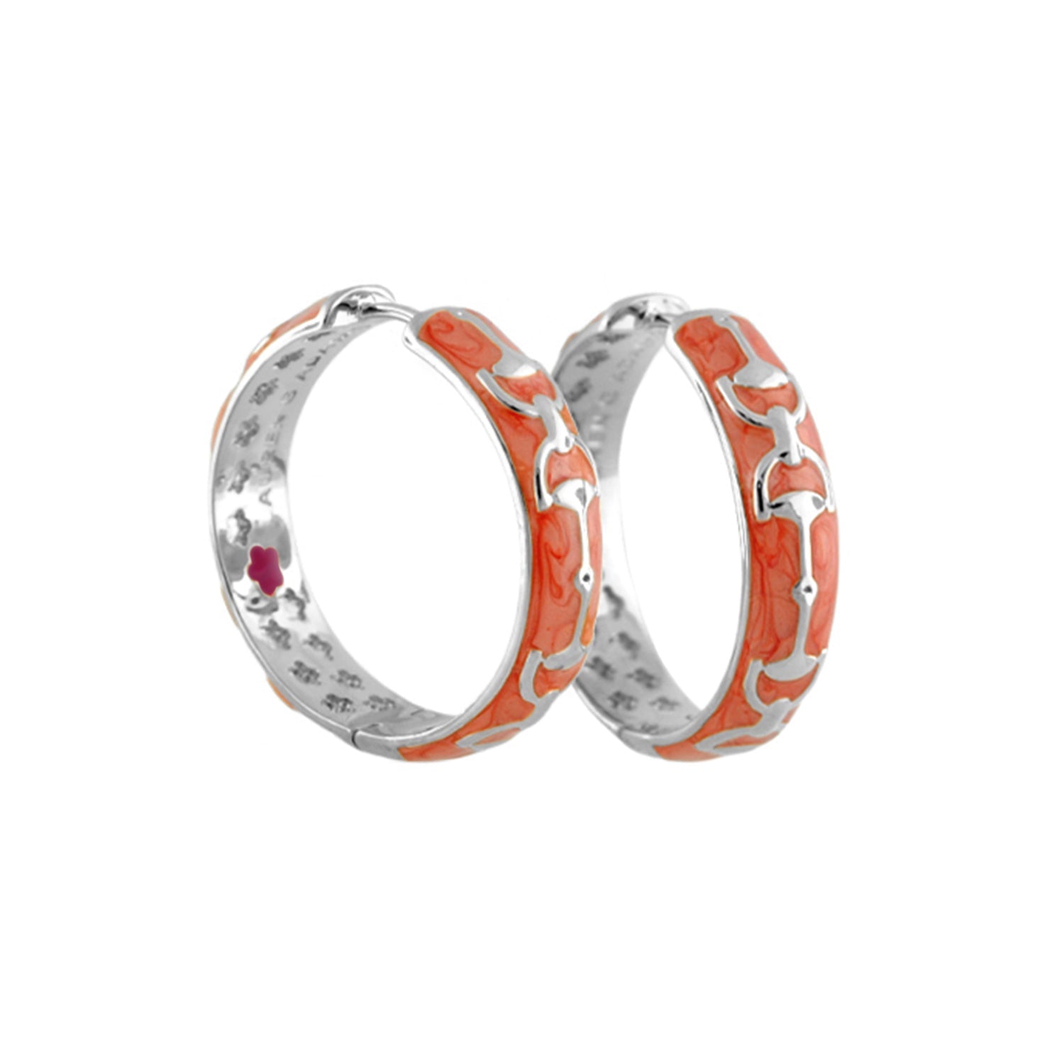 Equestrian Stirrup Earrings by Lauren G Adams, coral enamel on silver hoops, pair on Tampa Home & Garden Store