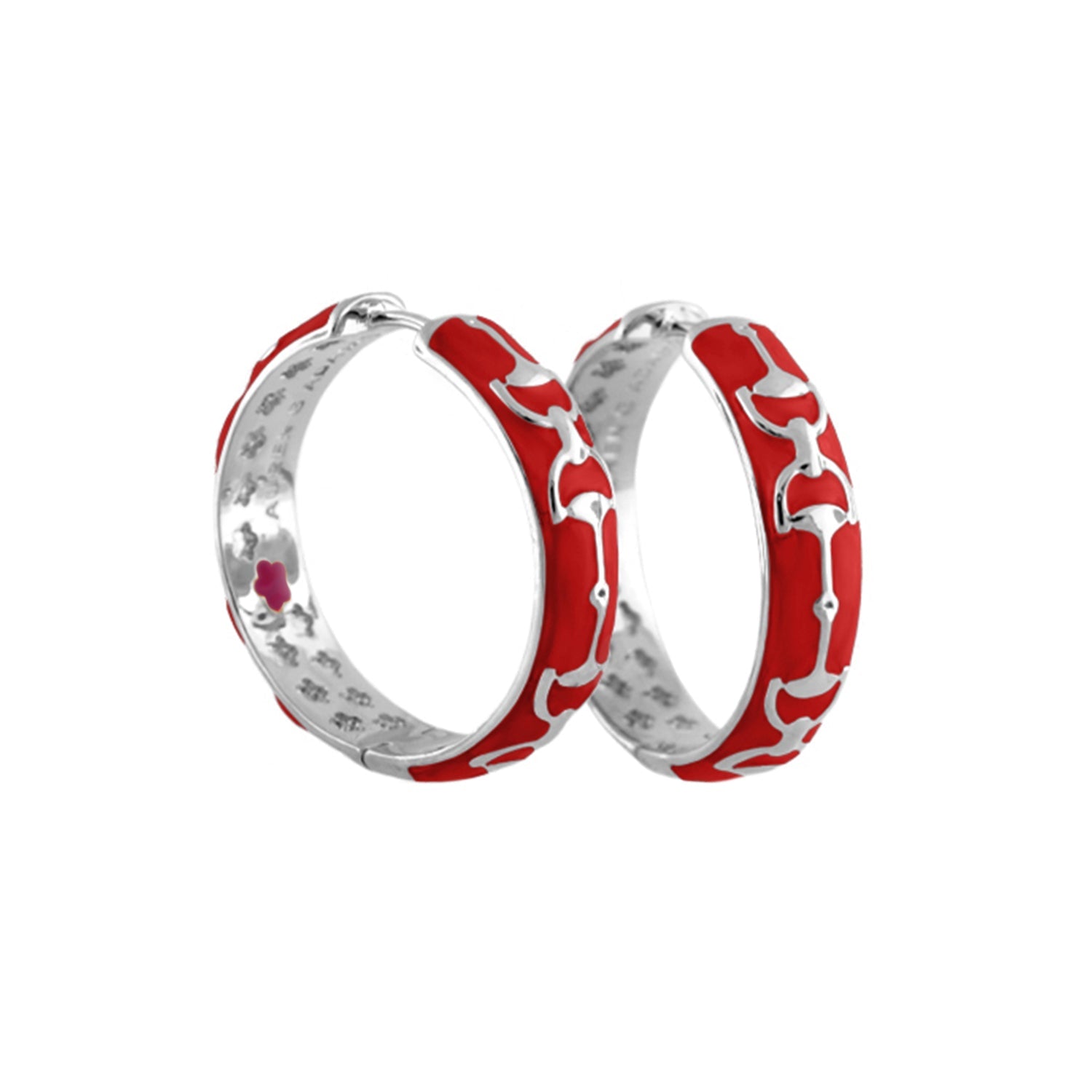 Equestrian Stirrup Earrings by Lauren G Adams, red enamel silver hoops, pair on Tampa Home & Garden Store