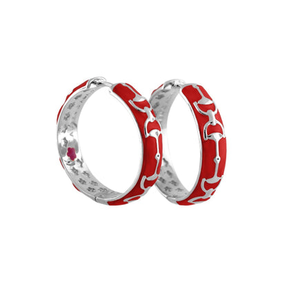 Equestrian Stirrup Earrings by Lauren G Adams, red enamel silver hoops, pair on Tampa Home & Garden Store