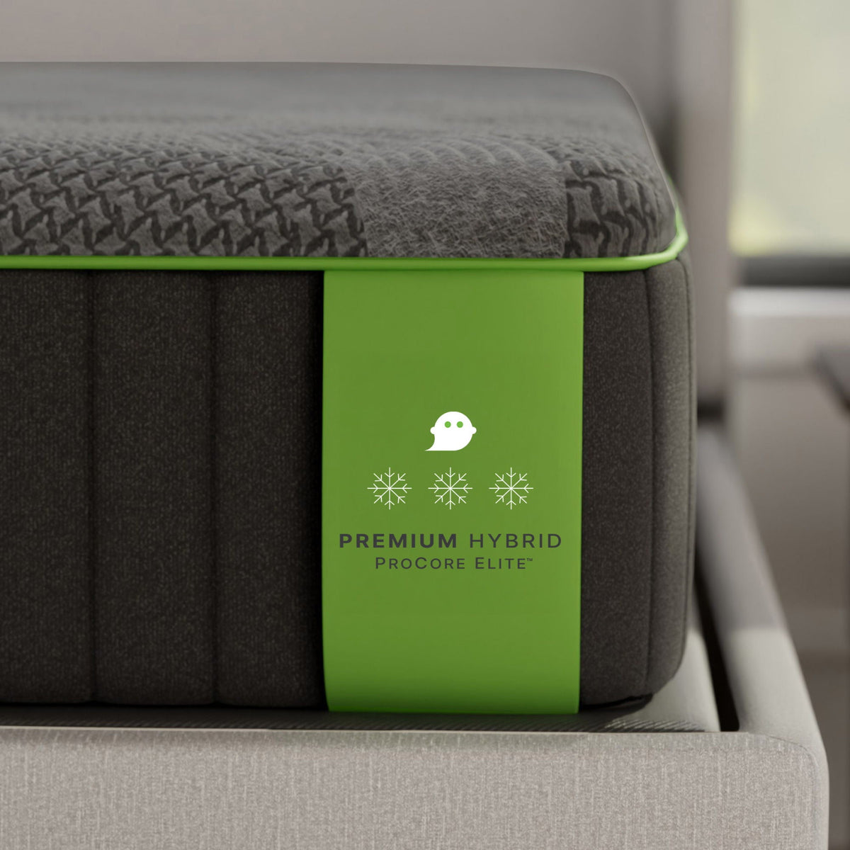 Premium 14in Hybrid Mattress by HouseOfZazla with cooling foam and coils, gray top, lime edge on Tampa Home & Garden Store