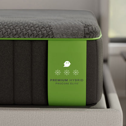 Premium 14in Hybrid Mattress by HouseOfZazla with cooling foam and coils, gray top, lime edge on Tampa Home & Garden Store