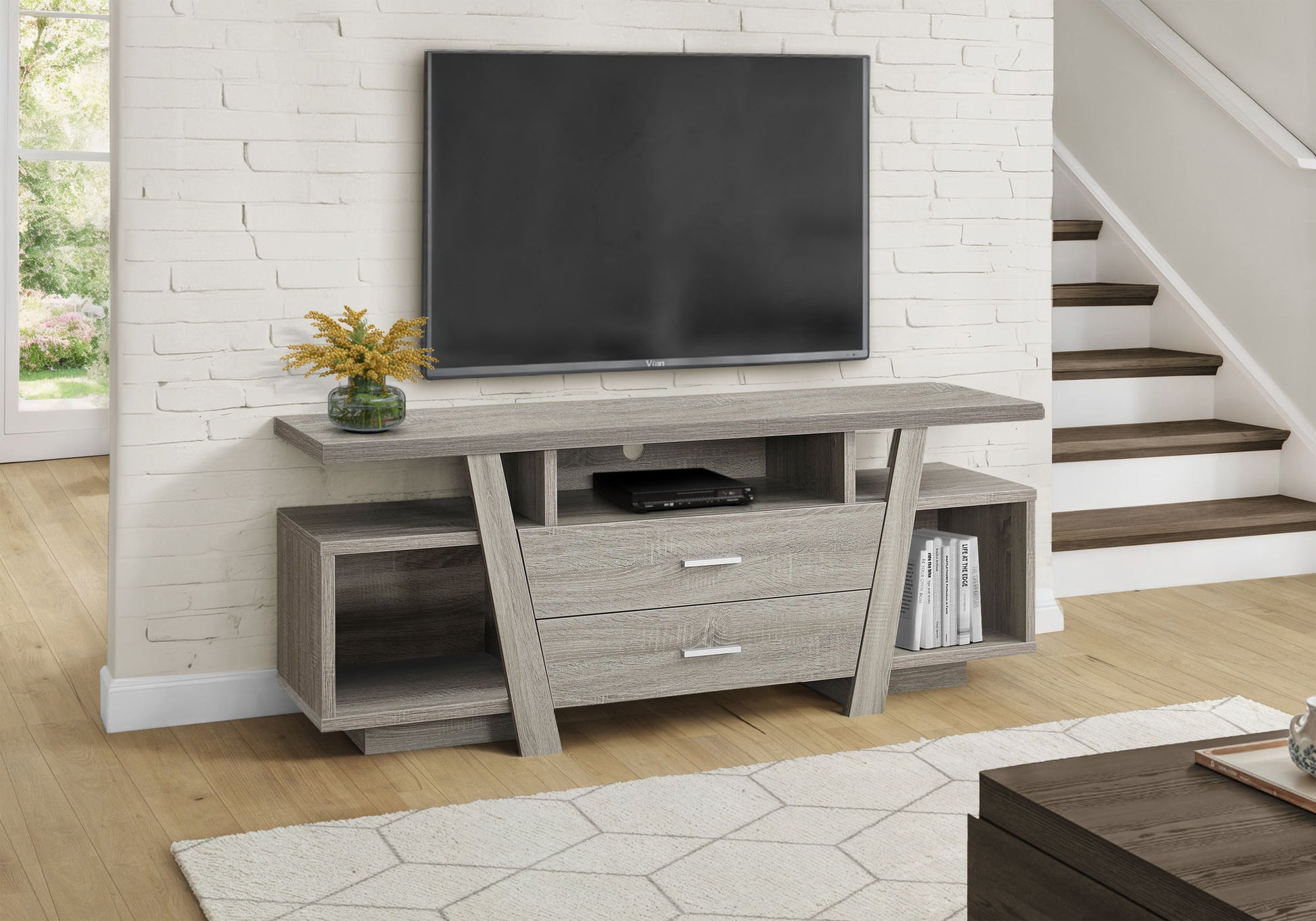 TV Stand Console Entertainment Center taupe wood with storage drawers by HouseOfZazla on Tampa Home & Garden Store