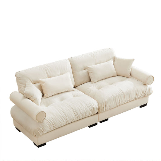 HouseOfZazla Oversize Sofa with cloud cushions, cream upholstery, waist and throw pillows on Tampa Home & Garden Store