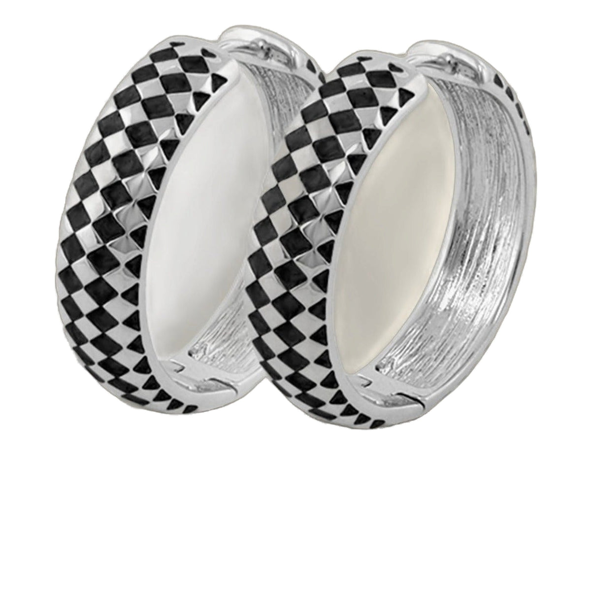 Checker Chic Earrings, silver-tone hoops with black-and-white checker pattern, pair on Tampa Home & Garden Store