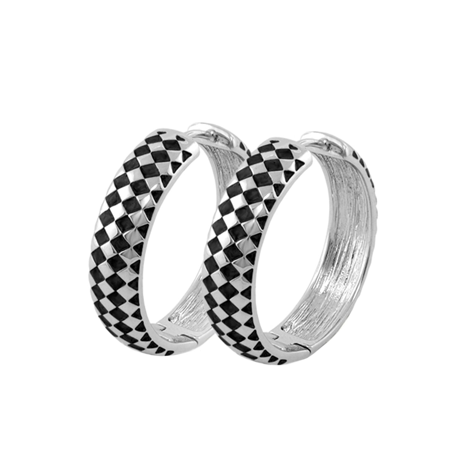 Checker Chic Earrings silver-tone hoop earrings with black-and-white checker pattern on Tampa Home & Garden Store