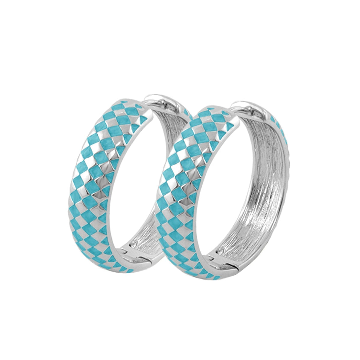 Checker Chic Earrings, Lauren G Adams silver-tone turquoise checker enamel, set of 3 on Tampa Home & Garden Store