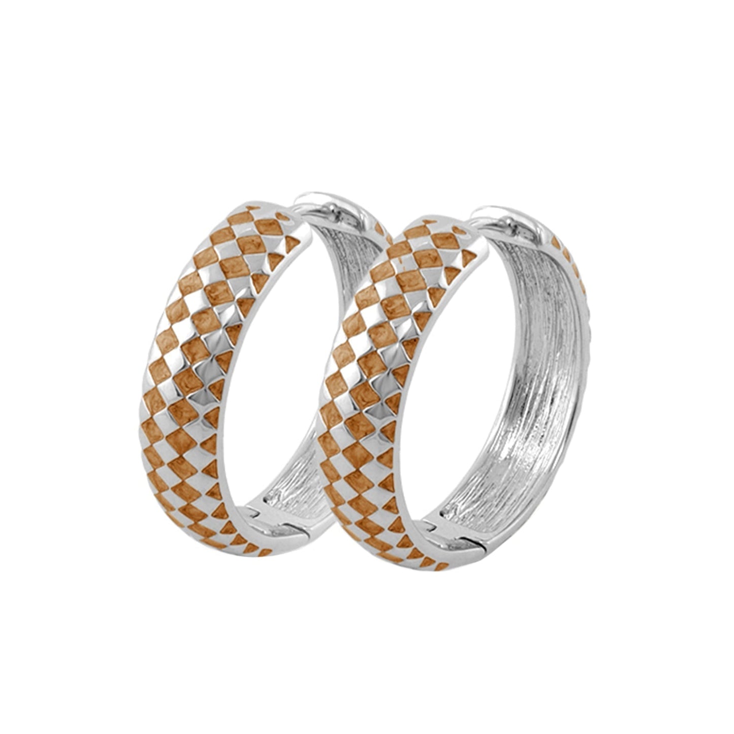 Checker Chic Earrings Lauren G Adams; silver hoops with brown checker pattern, set of 3 on Tampa Home & Garden Store