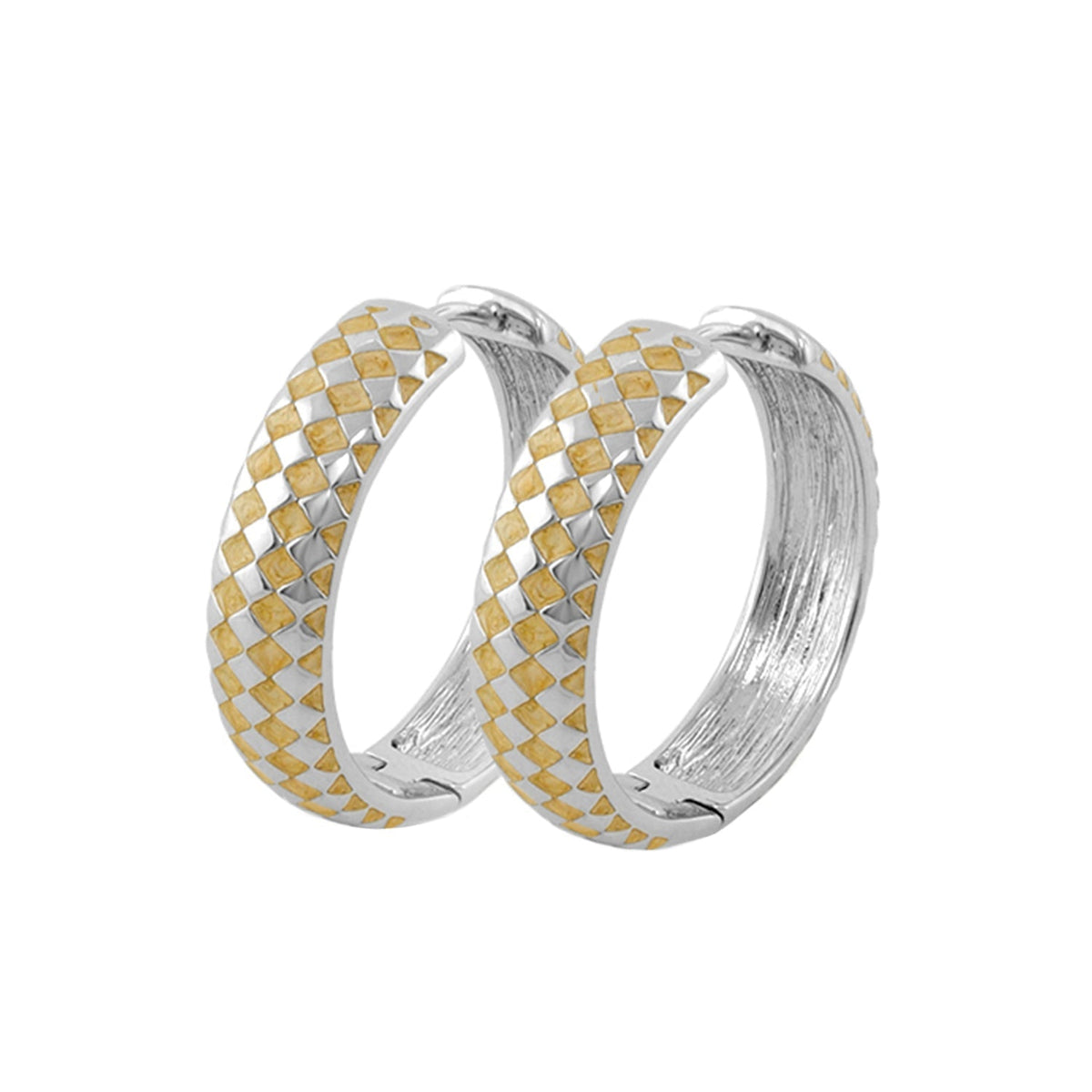 Checker Chic Earrings by Lauren G Adams, silver hoops with gold checker pattern, 2 pcs on Tampa Home & Garden Store