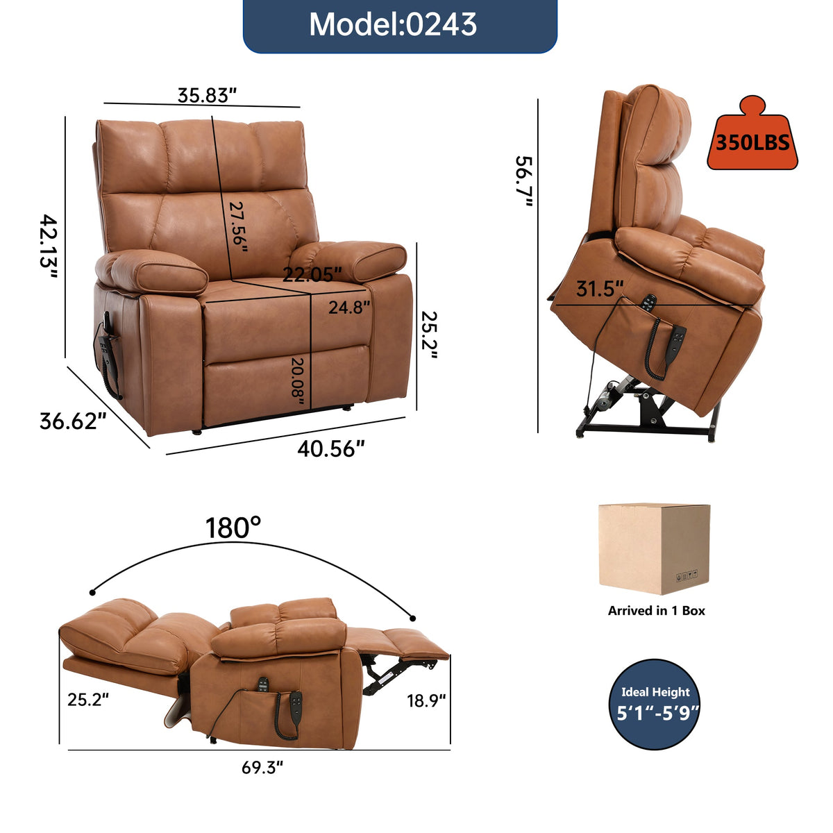 Orange Faux Leather Power Lift Massage Recliner