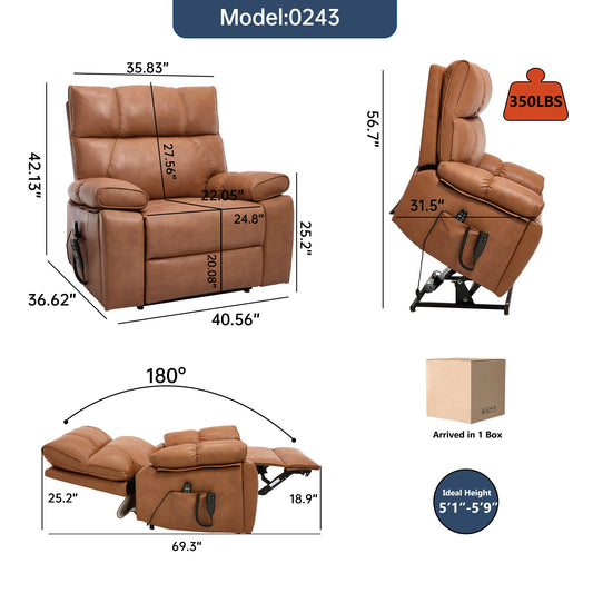 HouseOfZazla Orange Leatheraire heat massage dual-motor lift recliner with remote on Tampa Home & Garden Store