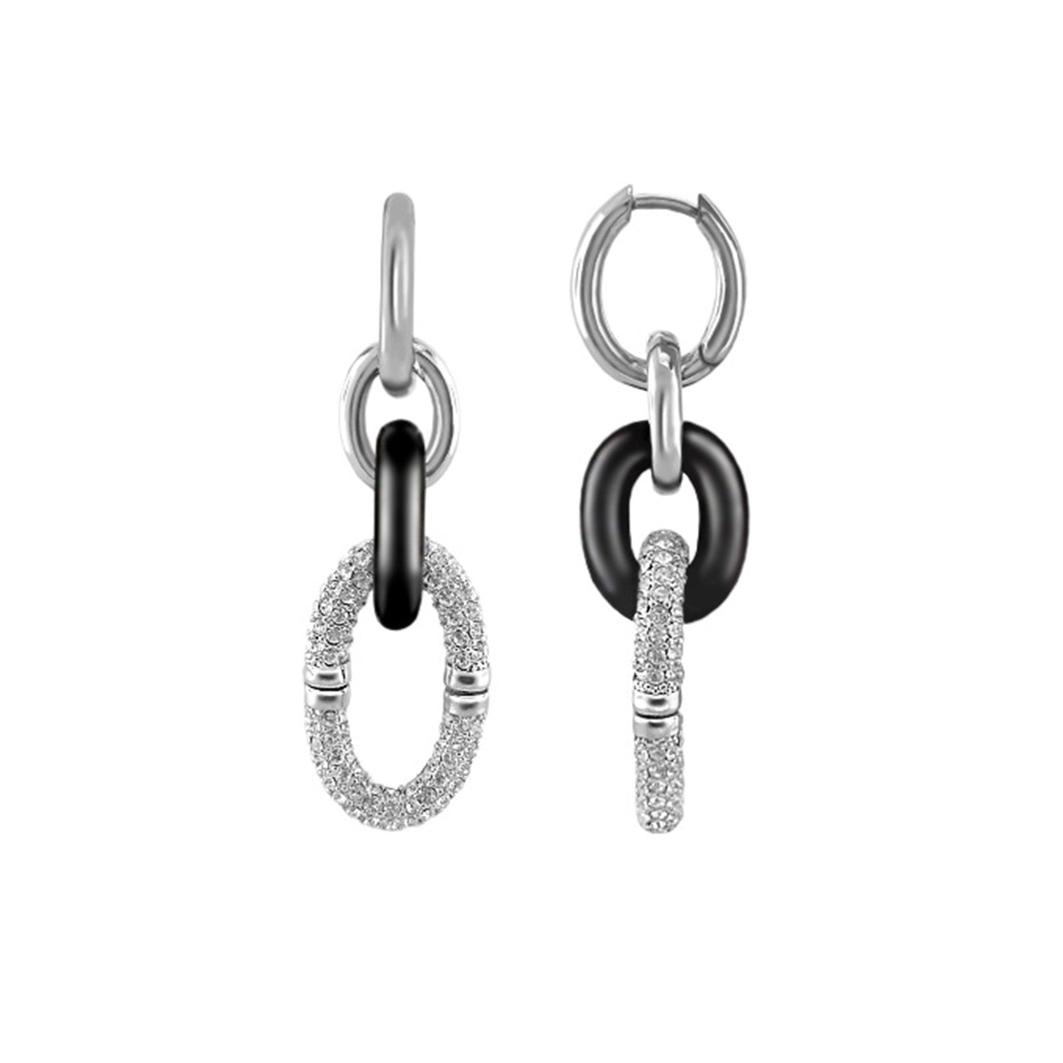 Statement earrings Lauren G Adams; Players Club Collection; silver hoops with black ring and pavé on Tampa Home & Garden Store