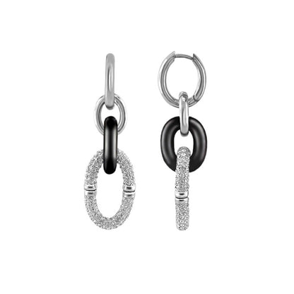 Statement earrings Lauren G Adams; Players Club Collection; silver hoops with black ring and pavé on Tampa Home & Garden Store