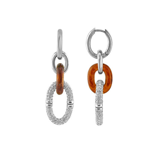 Pair of Players Club Collection statement earrings with silver hoops, resin links, crystals on Tampa Home & Garden Store