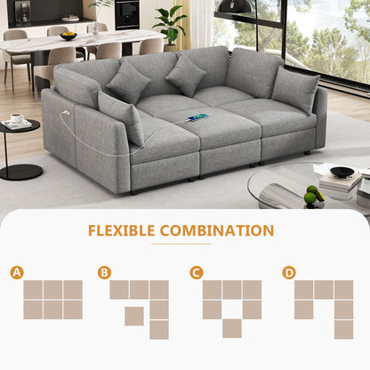 Sectional sofa modular U-shaped with ottoman and USB ports, 2-piece set HouseOfZazla on Tampa Home & Garden Store