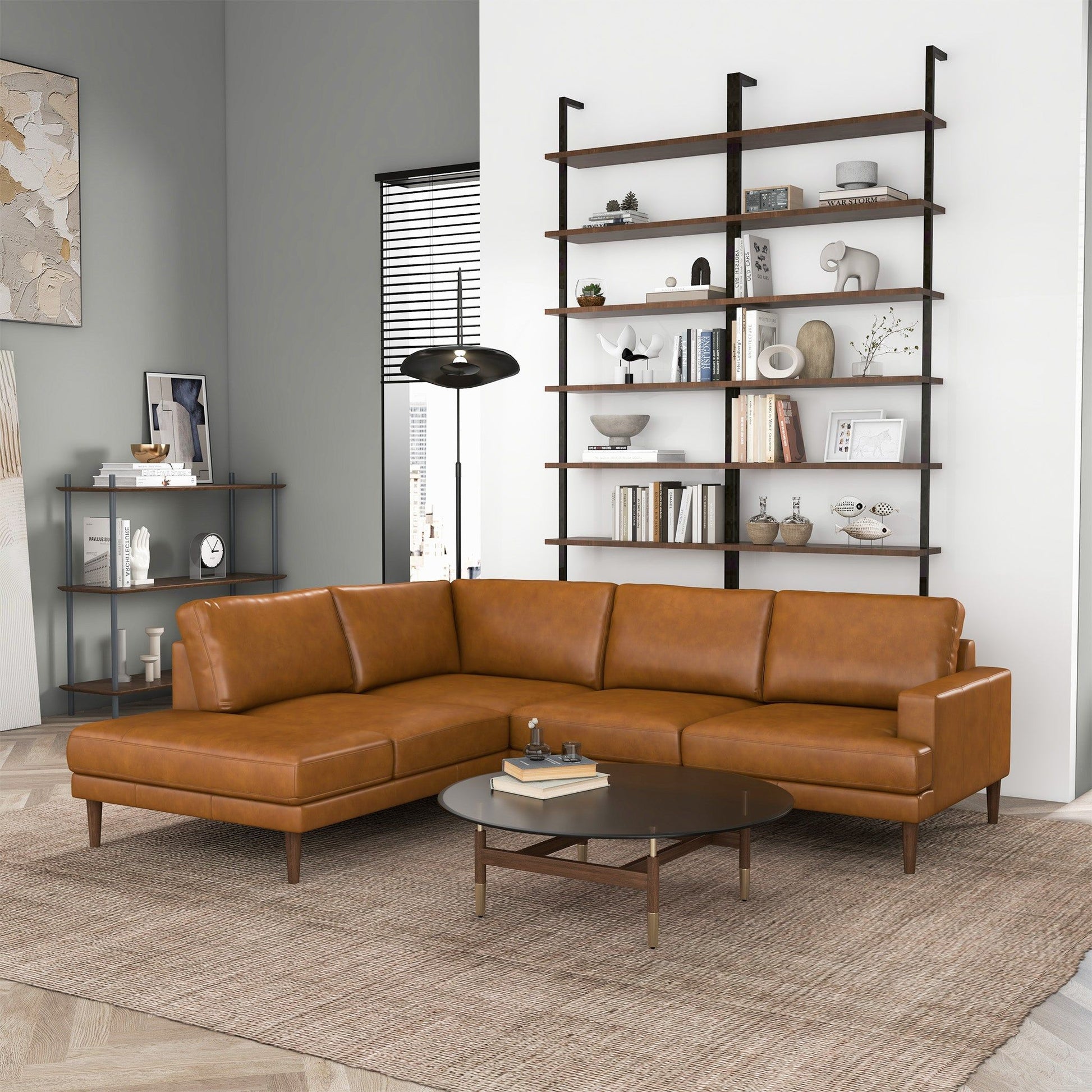 Corbin L-shaped sectional sofa by HouseOfZazla in brown leather for a modern living room on Tampa Home & Garden Store