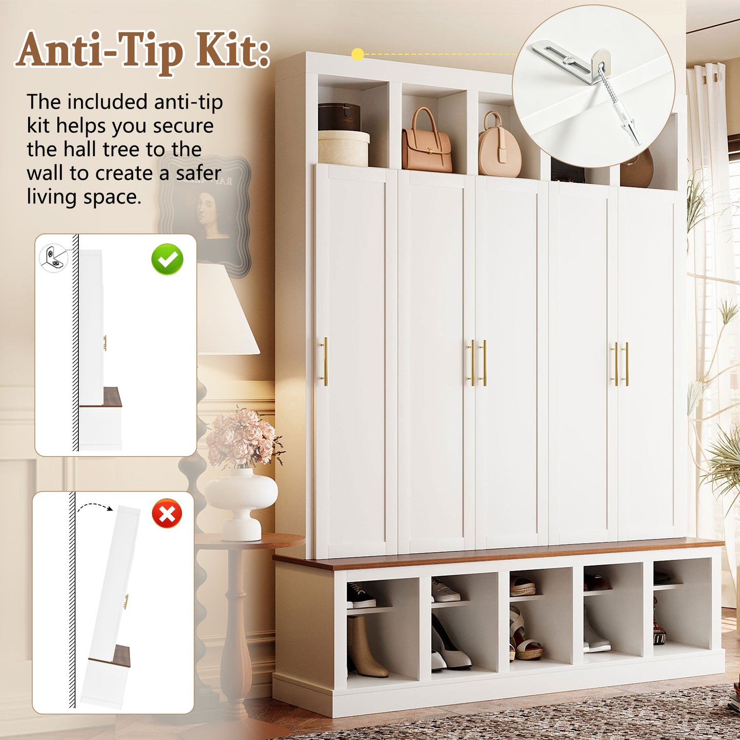 U-Can Farmhouse Entryway Storage Cabinet with Shoe Rack & Display Cubbies, white finish on Tampa Home & Garden Store