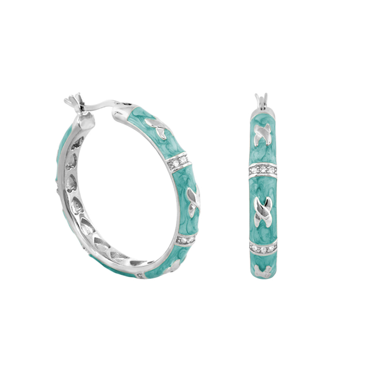Elegant Hugs Earrings turquoise hoop with leaf accents and crystals by Lauren G Adams on Tampa Home & Garden Store