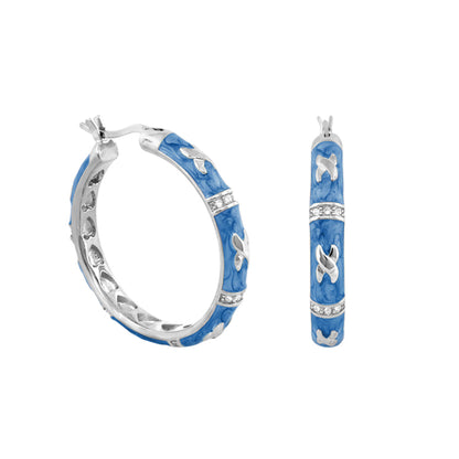 Elegant Hugs Earrings by Lauren G Adams; blue enamel hoop pair with crystals on Tampa Home & Garden Store