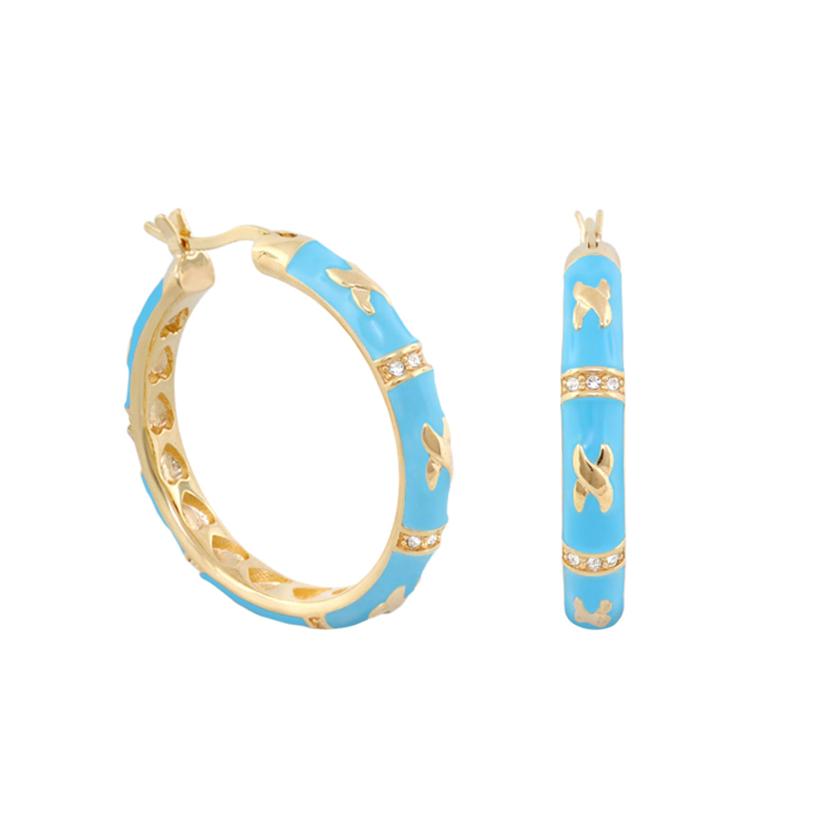 Elegant Hugs Earrings turquoise enamel gold hoops with butterfly accents by Lauren G Adams on Tampa Home & Garden Store