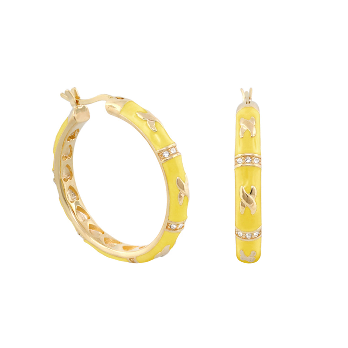 Elegant Hugs earrings by Lauren G Adams, yellow enamel hoop with gold-tone trim on Tampa Home & Garden Store