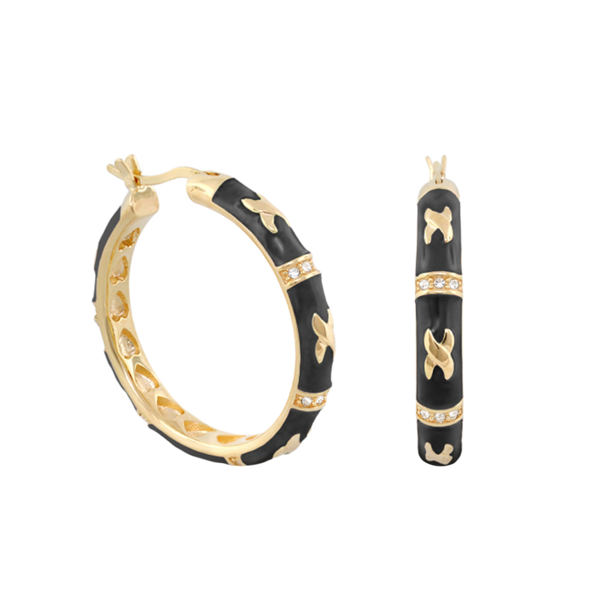 Elegant Hugs Earrings: Lauren G Adams gold-tone hoops, black enamel, pave 2pc set on Tampa Home & Garden Store