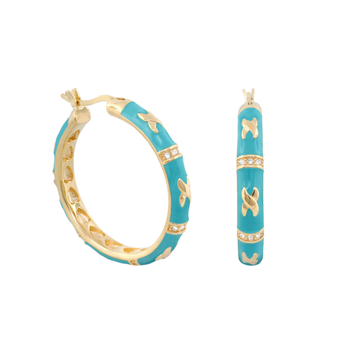 Elegant Hugs Earrings turquoise enamel gold hoop earrings with crystal bands by Lauren G Adams on Tampa Home & Garden Store